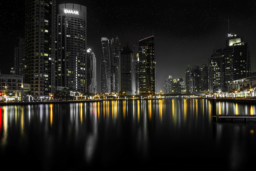 Buildings at night - each office gets cleaned daily.